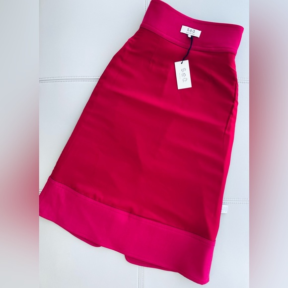 NWT! sea NY Wool Traditions A-Line Zip Skirt FUCHSIA Contrast red satin lining 0 - Picture 3 of 14
